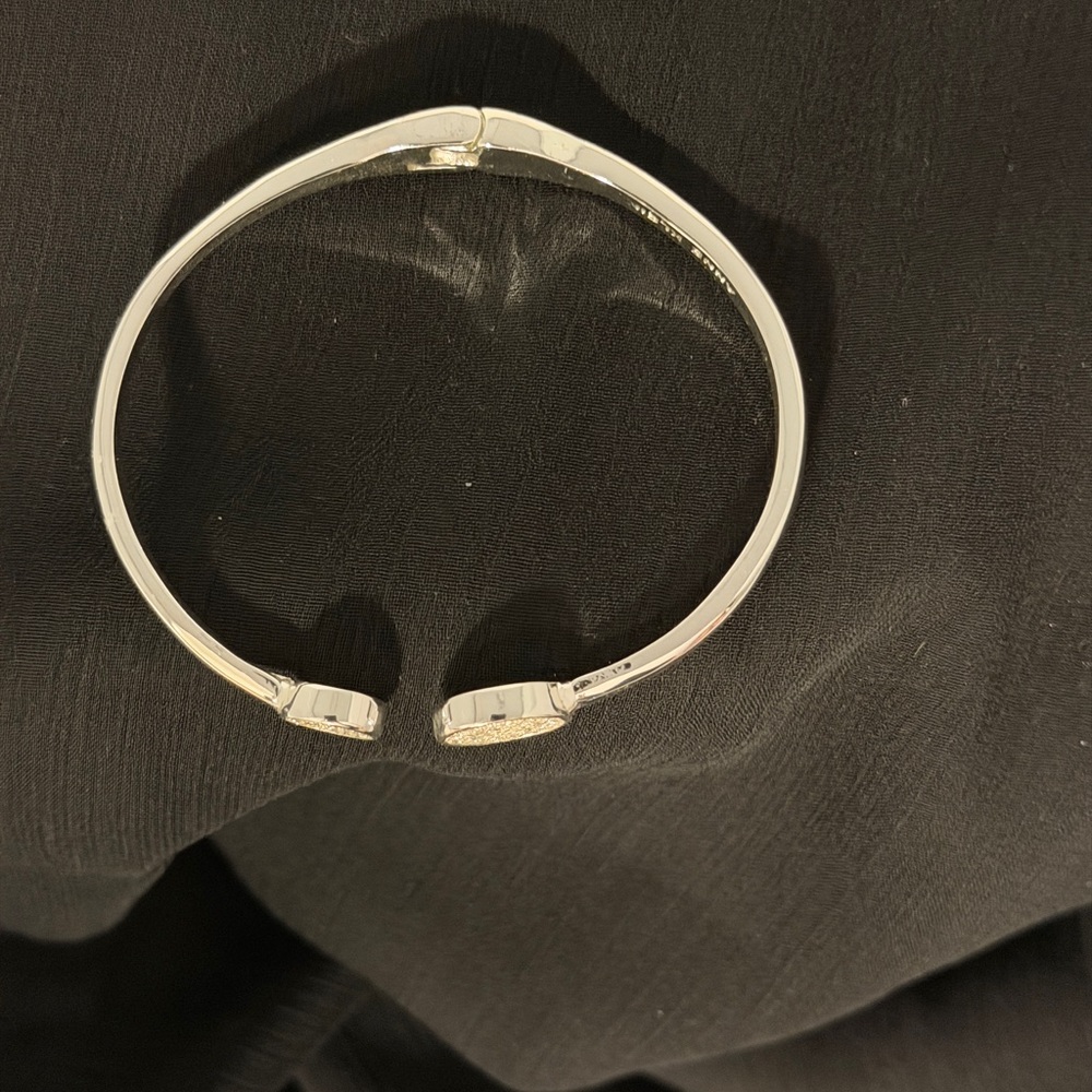 Vintage Anne Klein Silver Hinged Bangle Bracelet Signed with Pave Accents - Picture 2 of 2